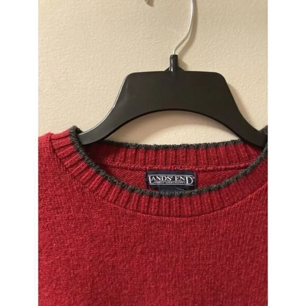 Vintage Lands End Sweater Y2K Red 100% Wool Crewneck Size‎ XL 90s USA Grunge - Picture 2 of 9